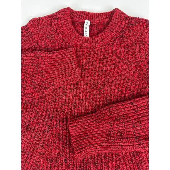 Athleta XS Sierra Wool Blend Crew Chunky Knit Sweater Candy Red Marl - Picture 6 of 10